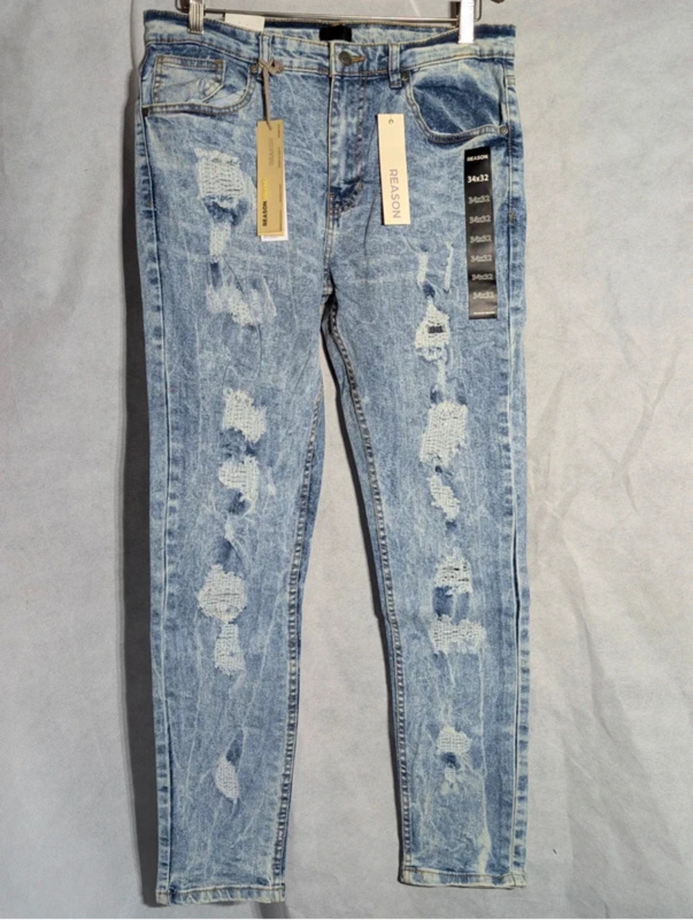 Reason Brand Men Acid Wash Distressed Skinny Jeans NWT 34x32